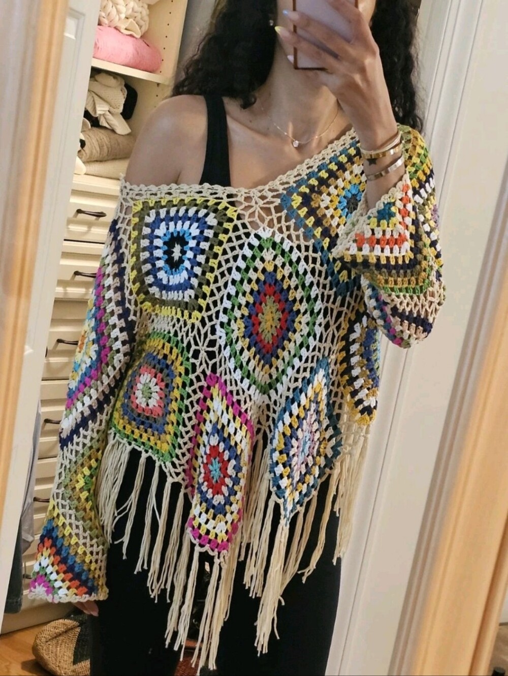 Blakeley Colorful Open Knit Fringe Poncho NWOT-walker rose-neverfullydressed - Picture 3 of 11